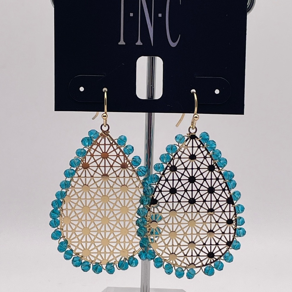 INC International Concepts Gold and Blue Turquoise Blue Teardrop Earrings